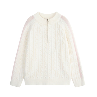 YUZI鱼子少女半拉链绞花毛衣女针织衫秋冬时尚潮流高级感大码女装