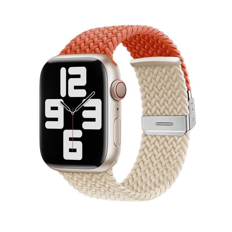 iserisewatch适用于apple watchs8表带iwatchs9高级小众苹果手表se/ultra尼龙双色编织弹力夏天透气45mm运动