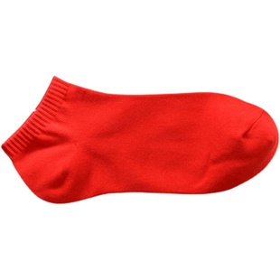 本命年红袜子男纯棉浅口袜结婚中筒红色女袜短袜龙年大红船袜情侣