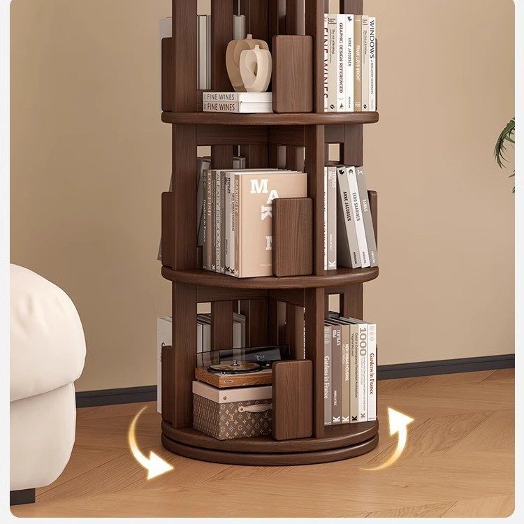 现货现发实木旋转书柜置物架小落地客厅儿童隔板书架收纳多层家用