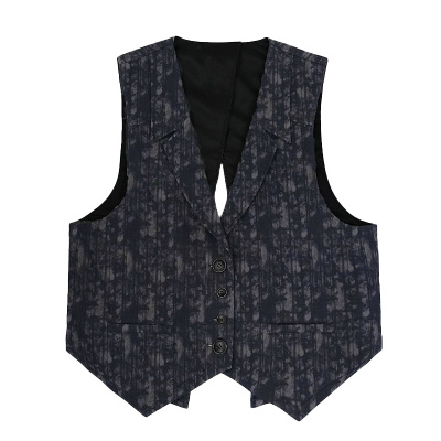 日系复古西装领原创条纹马甲