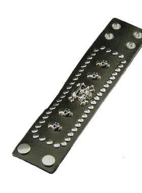 牛皮小钉银色金属骷髅头朋克手环