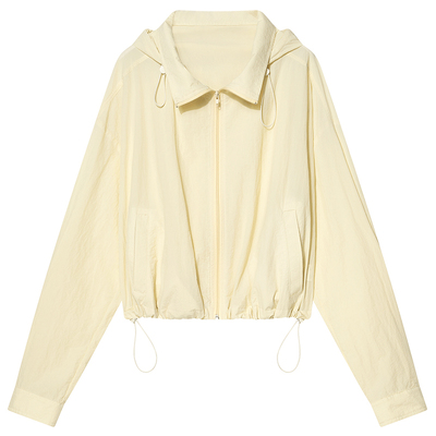 COVERINS浅黄色UPF50+防晒衣连帽短外套女/半身裙薄款CC35210190