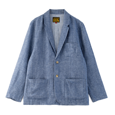 色织全亚麻夏季小西服修身简约蓝色时尚休闲平驳领