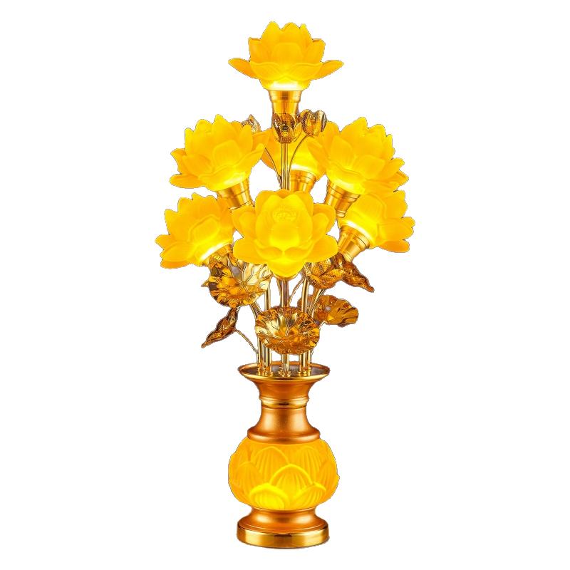 led七彩琉璃莲花灯佛供灯插电佛前长明荷花供灯佛堂观音家用 插电