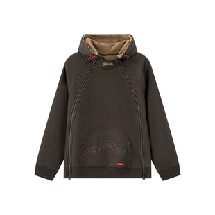 SprayGround鲨鱼嘴宇航领双拉链连帽卫衣男冬季加绒加厚套头帽衫