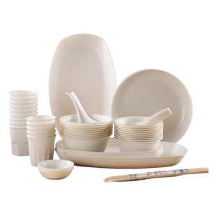 稻壳一次性餐具碗筷家用食品级商用的饭碗加厚耐高温聚餐盘子套装