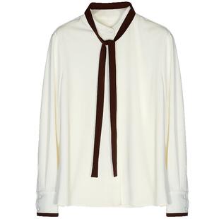 Lavinia秋季新品时尚通勤衬衫撞色飘带小立领气质上衣Q47C103