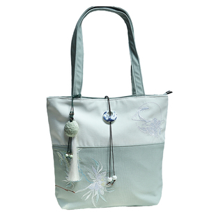 a4加厚帆布单肩包文艺复古中式国风汉服学生淡雅女士手提托特