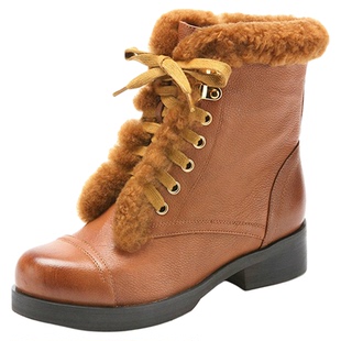 真皮短靴子女软羊皮毛毛茸包边可爱马丁靴绑带拉链粗跟SS24S74D13