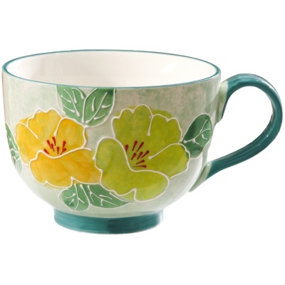 复古陶瓷杯手绘浮雕濑户烧早餐杯