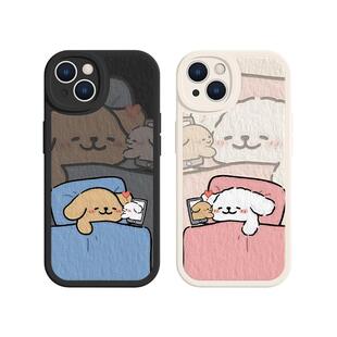 适用苹果17手机壳15pro可爱狗狗iPhone16秀恩爱14promax情侣13一对11油画风12mini硅胶17air/8/7/6趣味plus