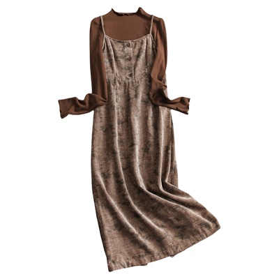 长袖两件套吊带裙长裙女连衣裙