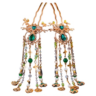 古风发钗头饰仙气绿色系发钗头饰日常风古装步摇掩鬓配饰品点缀