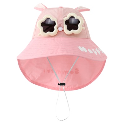 儿童遮阳帽子夏季薄款防紫外线大帽檐披肩帽男女宝宝空顶带墨镜帽