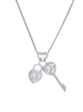 爱心锆石满钻钥匙锁头吊坠项链