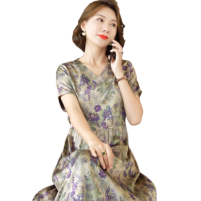迪芬璐嘉气质复古真丝连衣裙女
