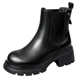 索菲娅切尔西靴女款黑色厚底增高小个子短靴瘦瘦靴烟筒靴马丁靴子