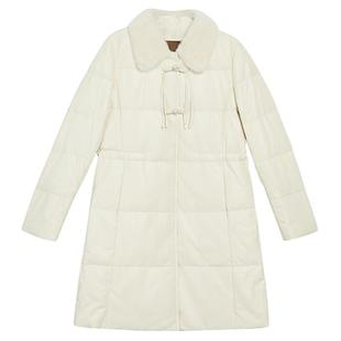 YINER音儿专选女装冬季新中式盘扣中长款水貂毛翻领真皮羽绒服