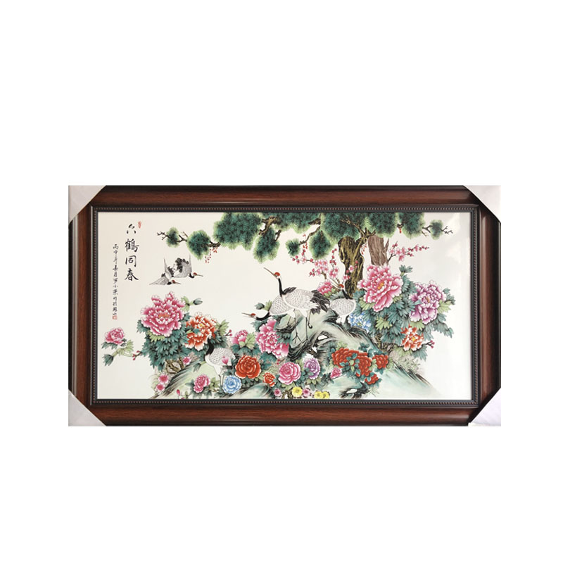 手绘花鸟牡丹仙鹤瓷板画