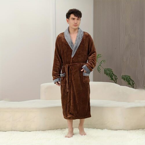 X 18559 Men's Long Sleeve Bathrobe 加长珊瑚绒睡袍 跨境欧美外