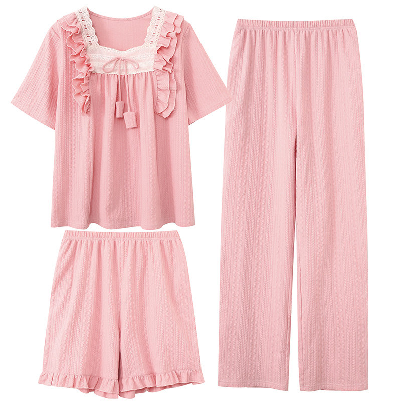 夏季纯棉短袖带胸垫母女装家居服