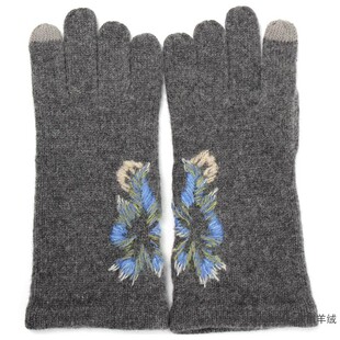 SUCHU素雏 出口法式！鸢尾花刺绣针织山羊绒帽子手套两件套钩花帽