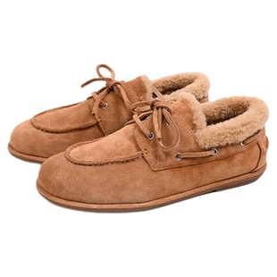 日本Angelcocoa羊羔毛乐福鞋女鞋秋冬款棉鞋平底牛反毛皮雪地鞋子