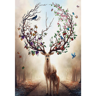 木质大型拼图1000片成年人减压儿童益智玩具风景麋鹿星空铁塔送图