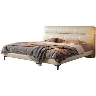 帕沙曼意式极简真皮床1米8双人床主卧高端大气2026新款现代软包床