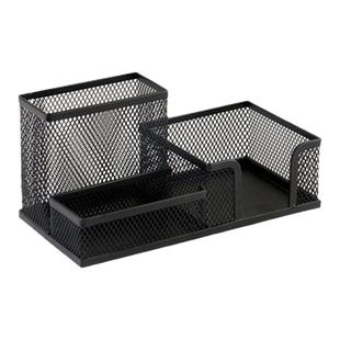 得力金属笔筒学生多功能收纳笔盒办公室整理桌面摆件大容量装笔筒