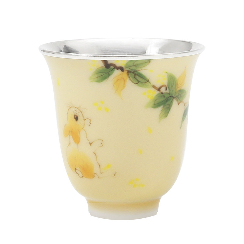 足银999纯手工包银杯手绘品茗杯