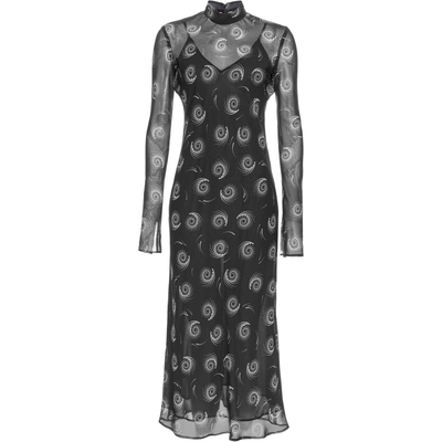 印花薄纱假两件式连衣裙