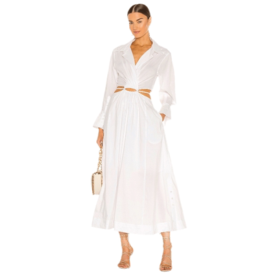 张白胖同款JONATHAN SIMKHAI ALEX 衬衫连衣裙设计感长裙revolve