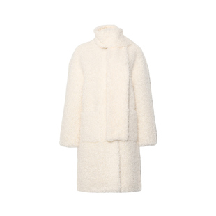 DPLAY冬季新款休闲粉色单排扣简约百搭中长款仿皮草外套女