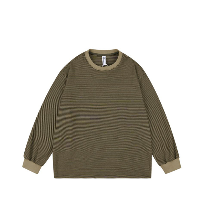 GcBrand AW24 复古主题元素 拼色条纹设计 男女圆领款柔软长袖T恤