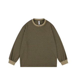 GcBrand AW24 复古主题元素 拼色条纹设计 男女圆领款柔软长袖T恤