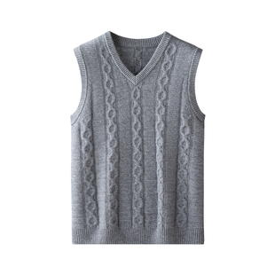 秋冬季新款男100%山羊绒马甲无袖毛衣针织背心短款坎肩V领外搭