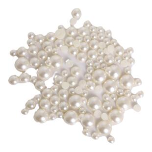 1.5-14mm米白色平底ABS半面珍珠子手工diy材料制作戒面发饰品配件