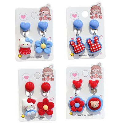 卡通kt猫耳夹女童可爱无耳洞耳饰宝宝礼物蝴蝶结女孩耳坠耳环饰品