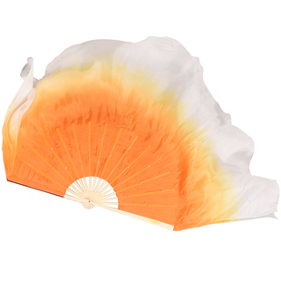 舞蹈扇子跳舞扇子加长胶州秧歌扇真丝橙色渐变扇子古典舞广场舞扇