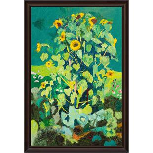 风色向阳花花卉油画简约轻奢玄关餐厅书房竖版装饰画实木框版画