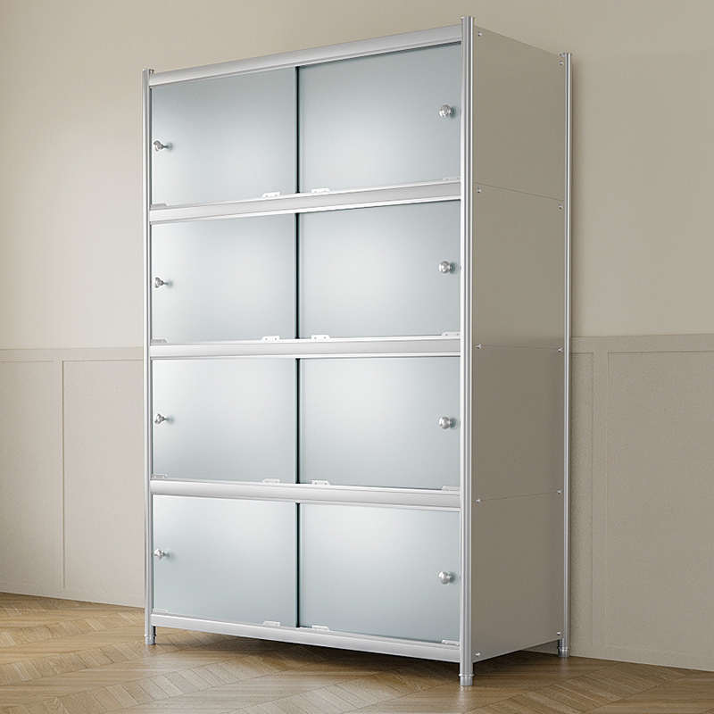 厨房置物架家用不锈钢货架带柜门收纳微波炉菜架子落地式多层橱柜