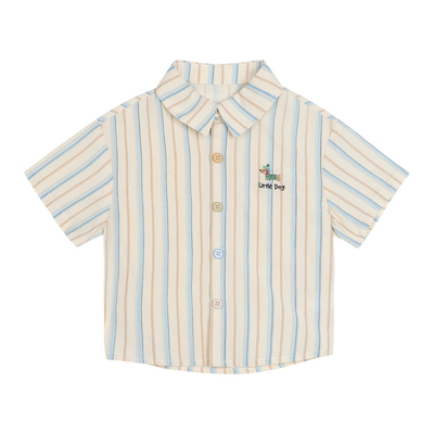 小O爸男婴童 宝宝条纹翻领衬衫男宝2025新款夏季短袖薄款婴儿上衣