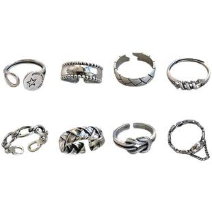 韩国组合食指戒指女纯银气质潮不掉色复古ins冷淡网红指环小众