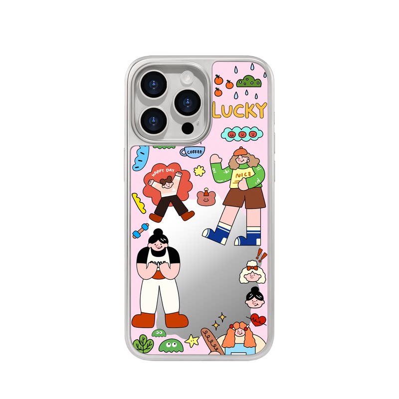 benefit韩风卡通女孩围绕镜子17适用于iphone16promax苹果15PRO镜面磁吸手机壳13新款14小米15PRO防摔三星S25
