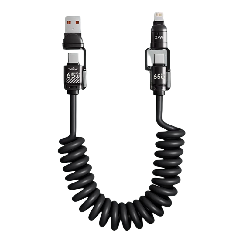 京纬车载充电线carplay伸缩四合一弹簧usb转typec数据线汽车适用苹果17小米华为快充奥迪Hicar手机摩托车接口