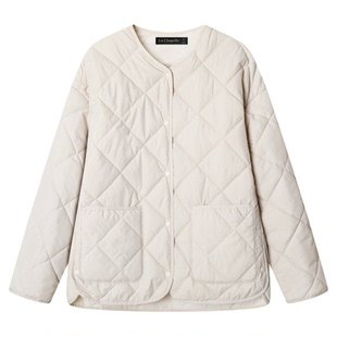 拉夏贝尔/La Chapelle韩版休闲外套女秋冬季新款菱格夹克宽松上衣