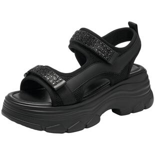 卓诗尼2026夏季新款厚底沙滩鞋时尚舒适运动凉鞋女休闲魔术贴凉鞋