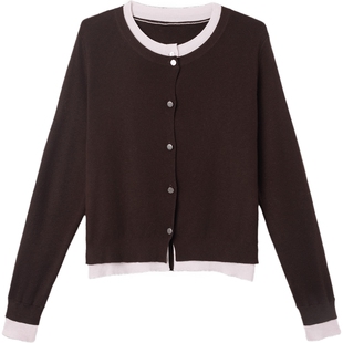 德玛纳假两件撞色圆领线衫女春秋新款装饰扣舒适气质针织衫上衣